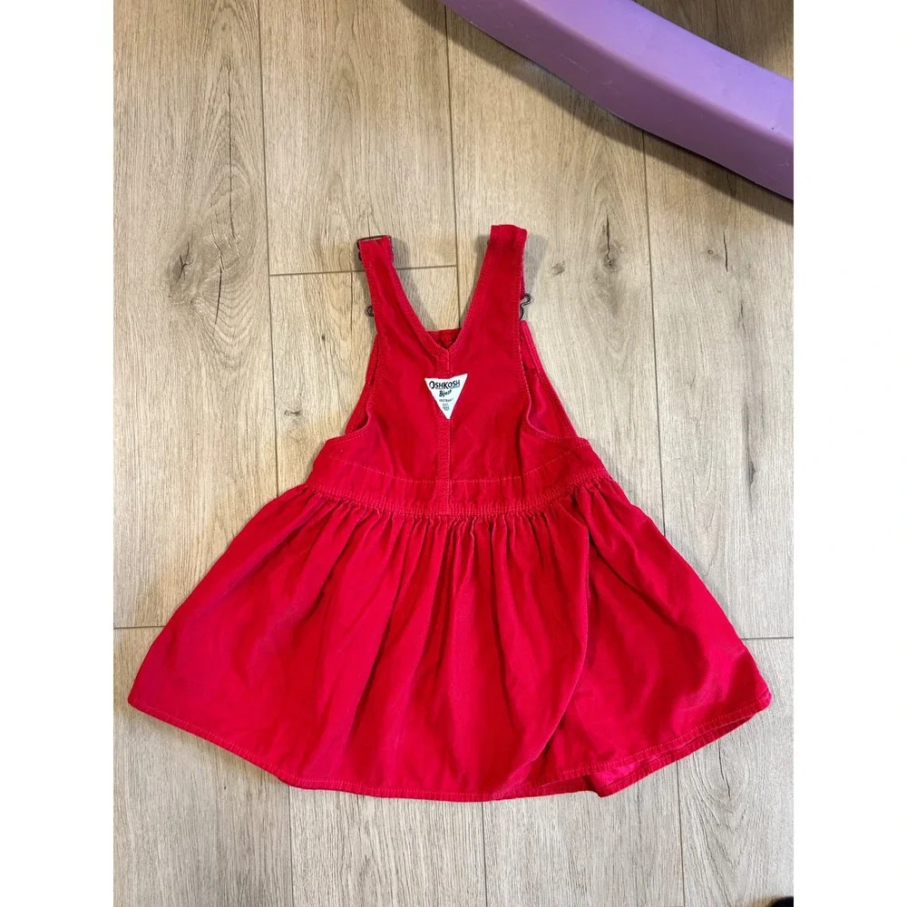 OshKosh B'gosh Girls 5T Red Corduroy Vestbak Overall Dress Jumper 100% Cotton